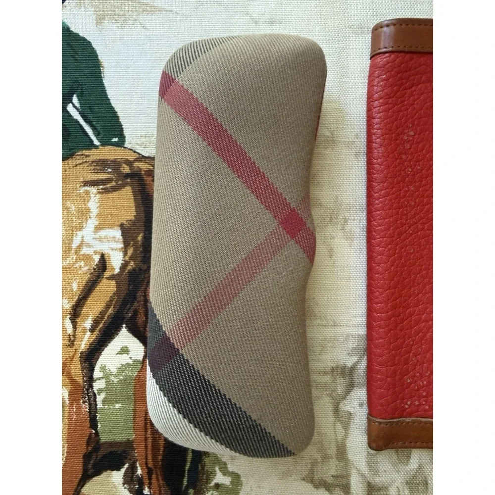 Lot 2 Designer Eyeglass Cases Burberry Nova Check + Dooney Bourke Red Leather